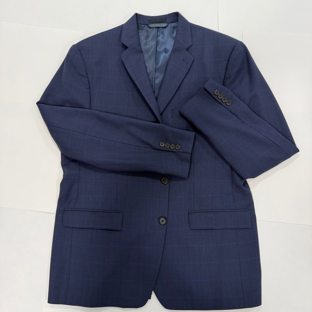 Lauren Ralph Lauren Blue Windowpane Plaid Wool Blend Sport Coat Blazer 44L - Picture 15 of 15